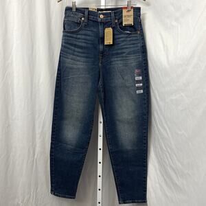 Levis Jeans Womens 30 x 29 Mom High Waisted Rise Blue Stretch Tapered New